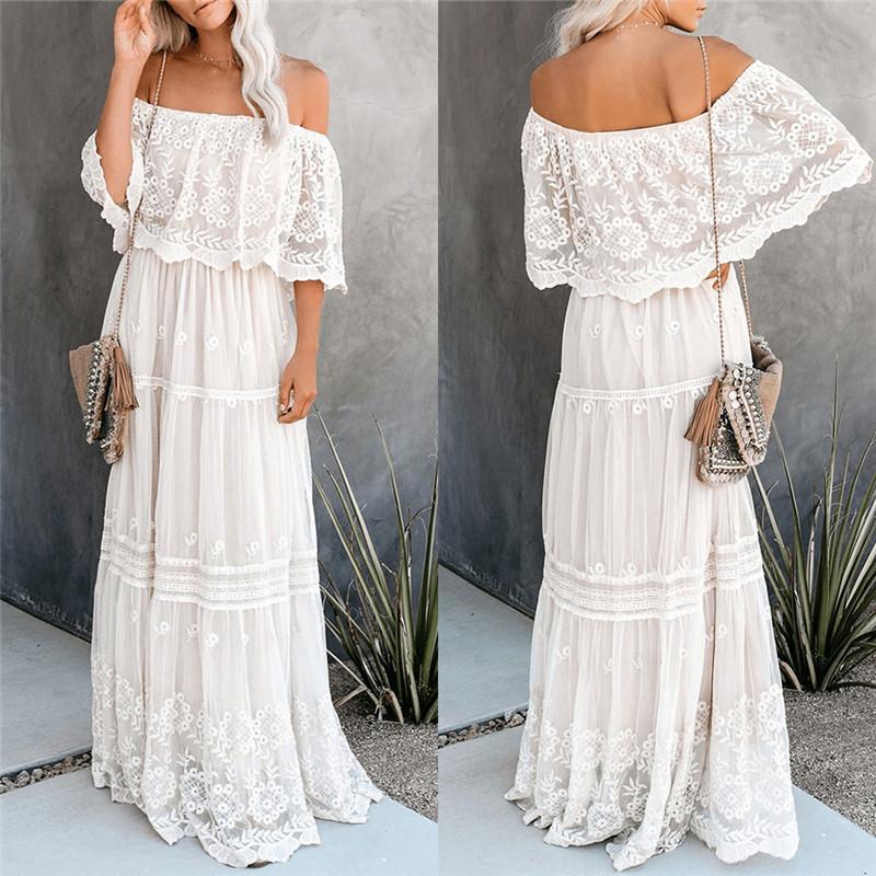 Women Bohemian Lace Dress 2020 Fashion Sexy Off Shoulder Summer Dress Ladies Beach Casual Long Maxi Dresses Evening Party Robe, As picture
Women Bohemian Lace Dress 2020 Fashion Sexy Off Shoulder Summer Dress Ladies Beach Casual Long Maxi Dresses Evening Party Robe, As picture
