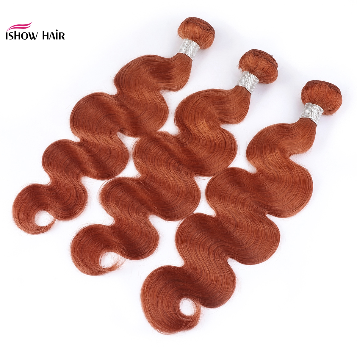 Ishow Hair Weaves Weft 4 bundles for Women All Ages Orange Ginger #350 Brazilian Peruvian Virgn Human Hair Extensions 8-28inch