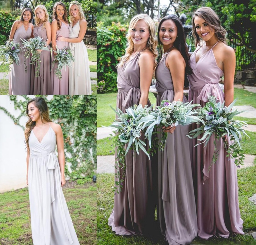 Chiffon Bridesmaid Dresses A Line Slit Ruched Pleats Custom Made Floor Length Country Wedding Maid Of Honor Gown Plus Size Vestido
