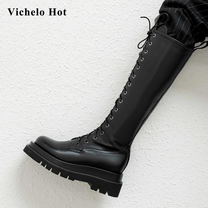 Vichelo Hot equestrian boots natural leather cross-tied platform coolest round toe thick med heel zip maiden knee-high boots L55, Black 2
Vichelo Hot equestrian boots natural leather cross-tied platform coolest round toe thick med heel zip maiden knee-high boots L55, Black 2