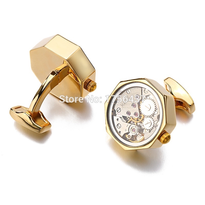 Promotion Immovable Watch Movement Cufflinks Stainless Steel Steampunk Gear Watch Mechanism Cuff links for Mens Relojes gemelos 201109