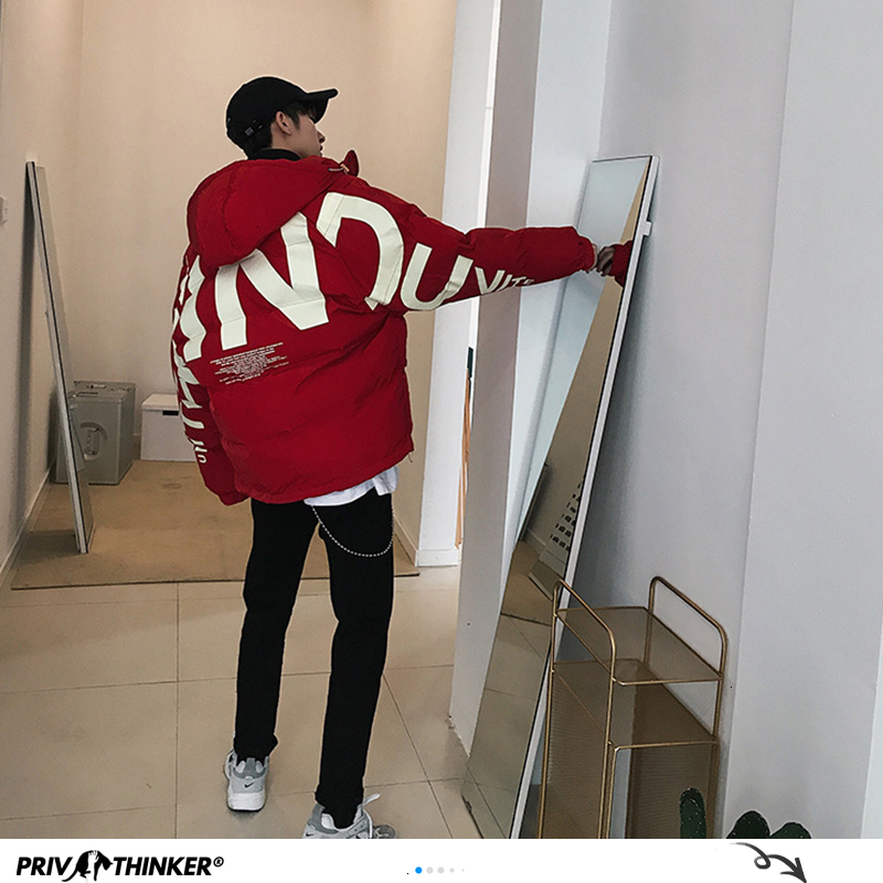 Privathinker Red Letter Printed Men Winter Parka Korean Man Oversized Parka Coats Harajuku Black Casual Jacket Windbreaker 201026