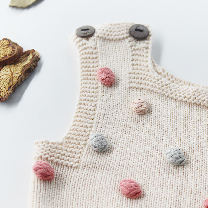 Knitted Clothes Newborn Rompers Handmade Pompom Girl Romper 100% Cotton Infant Baby Boys Jumpsuit Overalls 201023