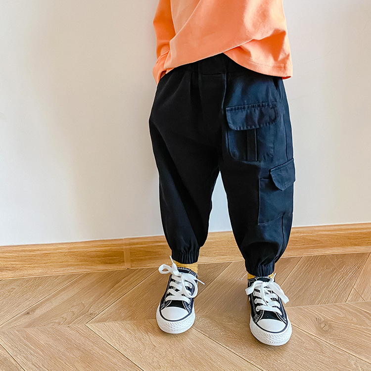 Spring Autumn boys fashion many pockets cargo pants children casual 3 colors ankle-tied trousers 1- LJ201019