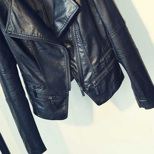 Fitaylor Spring Autumn Ladies Motorcycle Leather Jackets Women Turndown Collar Zipper Slim Black Moto Biker Jacket Female 201020