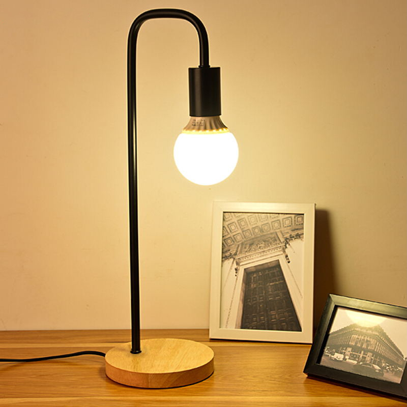 Simple Design Nordic Style LED Desk Lamp - Wooden Base, Iron Frame for Comfortable Readings