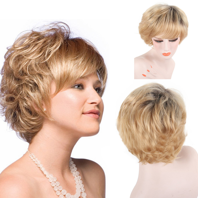 Short Blond Hair Cosplay Wig Party Heat Resistant Fashion Women Synthetic Free Wig Cap