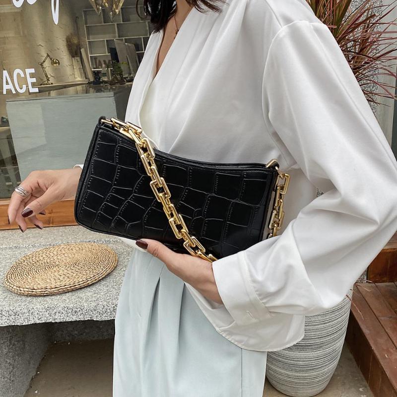 Metal Chain Stone Pattern Pu Leather Armpit Bag For Women 2021 Winter Trend Shoulder Handbags Female Fashion Designer Baguette, Black
Metal Chain Stone Pattern Pu Leather Armpit Bag For Women 2021 Winter Trend Shoulder Handbags Female Fashion Designer Baguette, Black