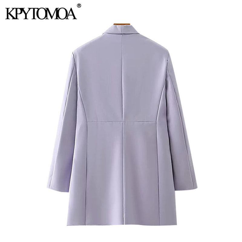 KPYTOMOA Women Fashion Double Breasted Longline Blazers Coat Vintage Long Sleeve Pockets Female Outerwear Chic Tops 201102