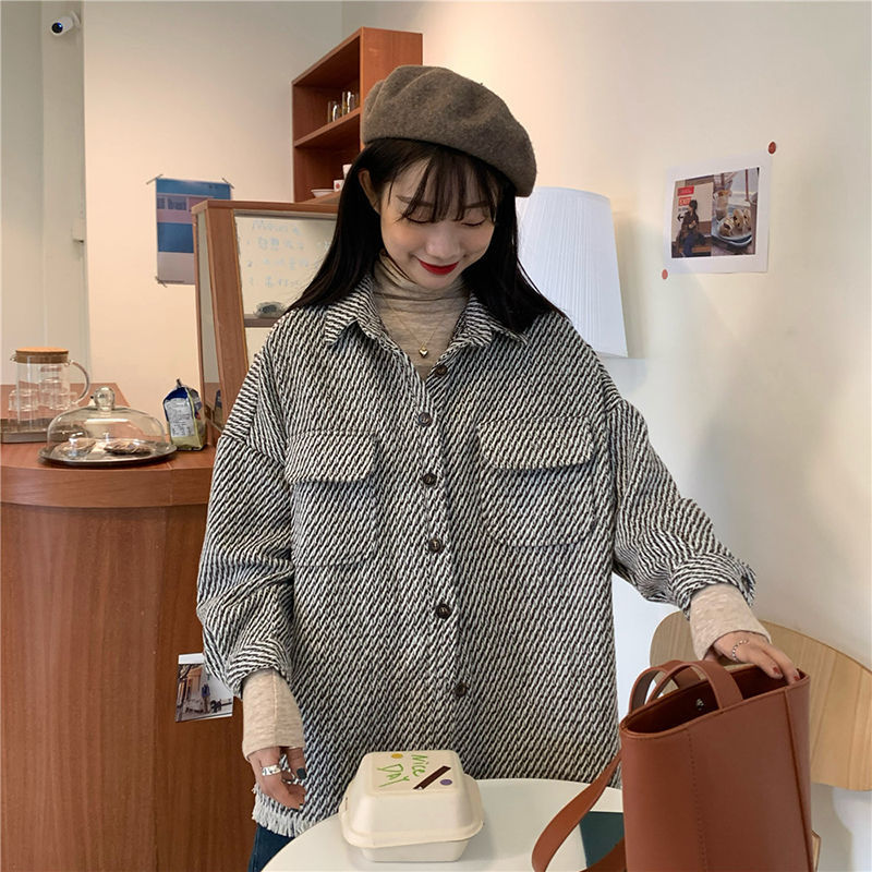 Women Autumn New Retro Houndstooth Shirts Vintage Tassel Loose Wild Long Sleeve Jacket Casual Street Lady Outwears 201112