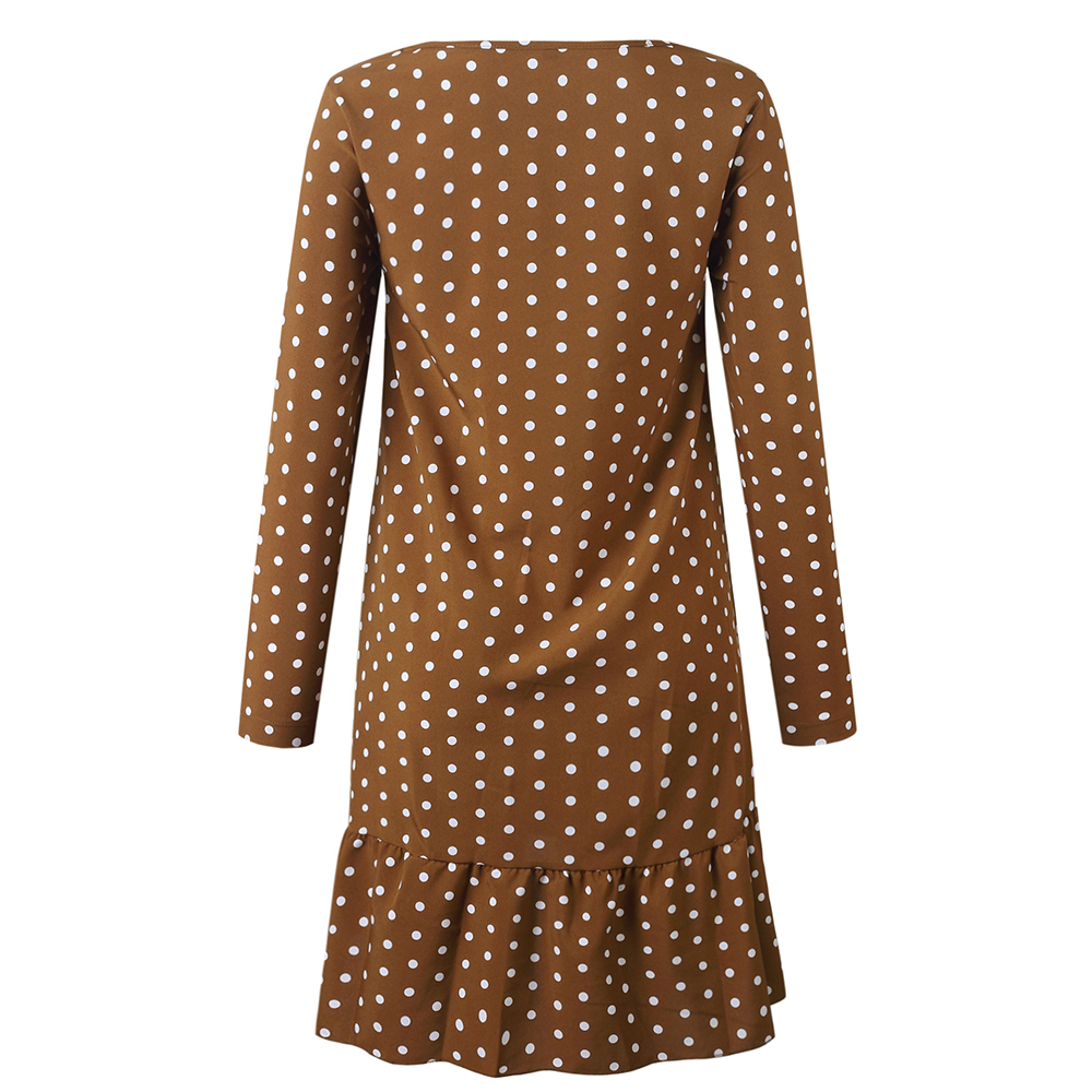Autumn Winter Chiffon Dress Long Sleeve Casual Loose Dot Hem Ruffle Dresses For Women Fashion Fall Clothes For Women 201126