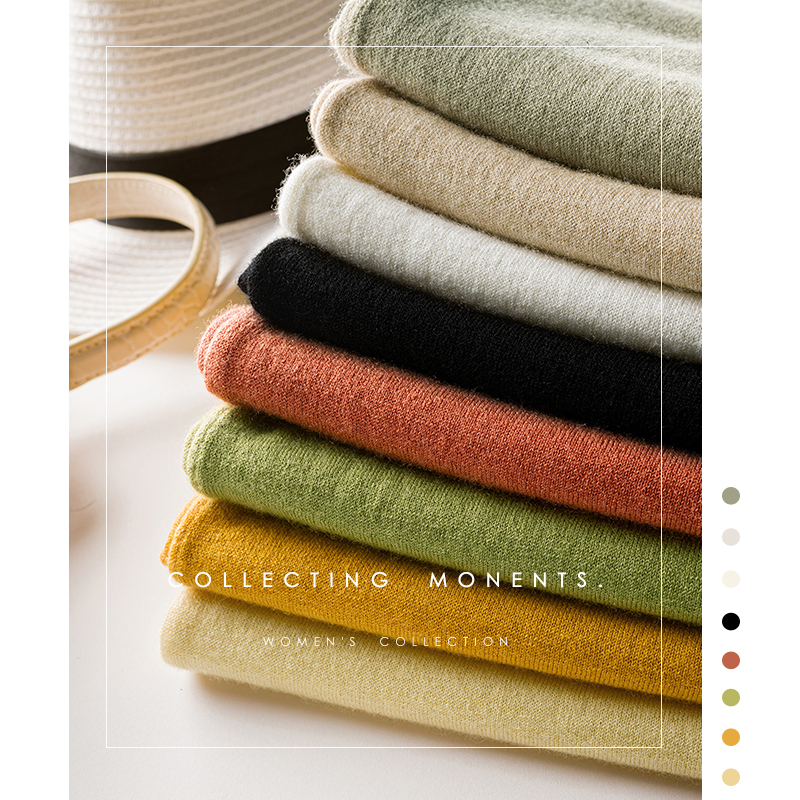 VOGGIN Merino wool sweaters for women three quarter sleeve top pullovers hemming O neck base layer ladies worsted clothes 201017