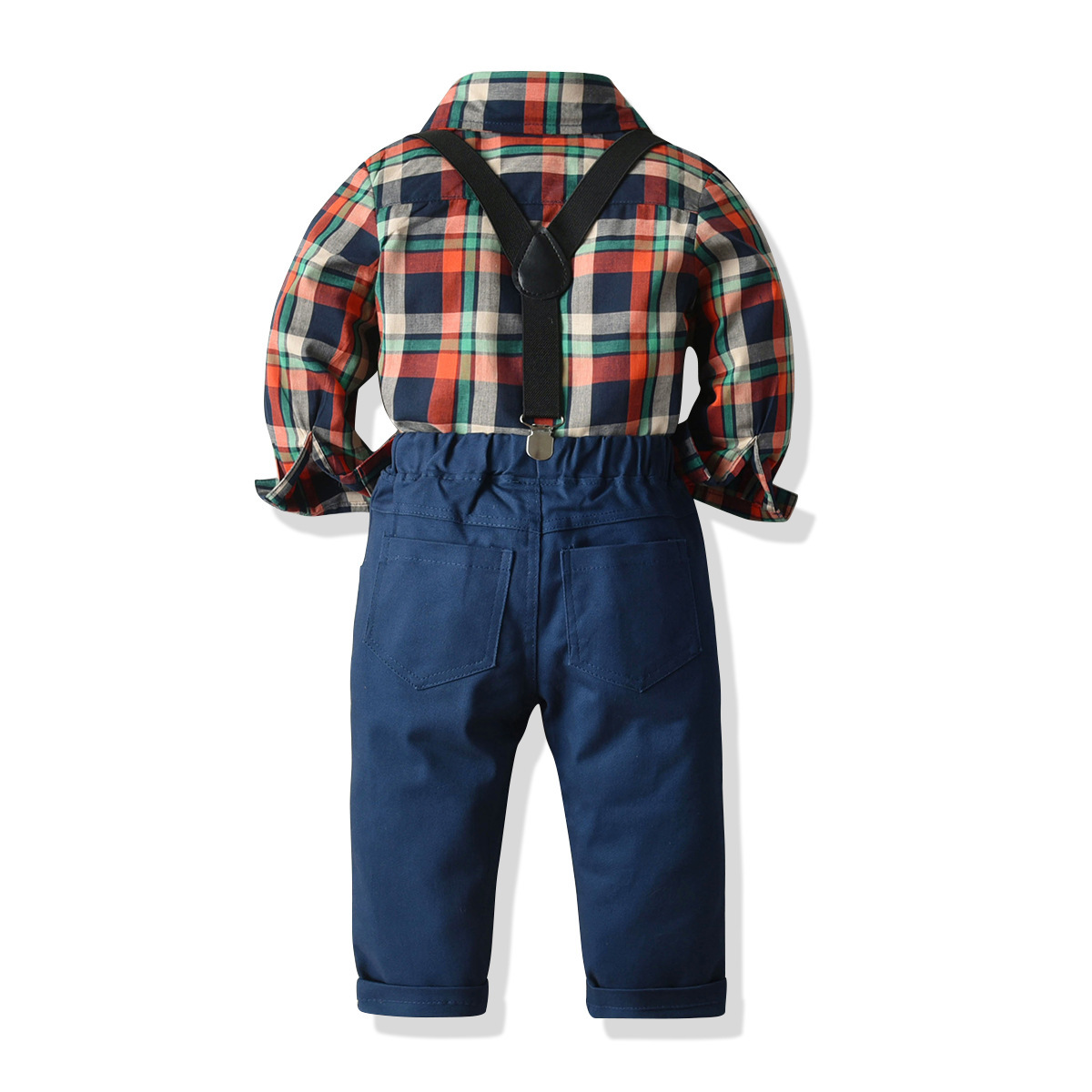 ewborn Infant Teen Toddler Baby Boys Plaid Long Sleeve Lapel Shirt Trousers Romper with Bow Tie SuspenderX1019