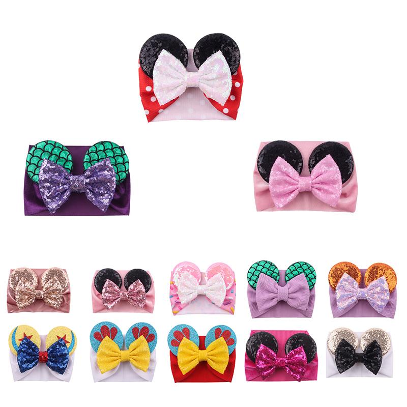 2022 new Baby Velvet Hair Belt Solid Color Hairpin Baby Sequin Glitter Big Bow Clips Mouse Ear Wide Boutique Headband Baby Girl