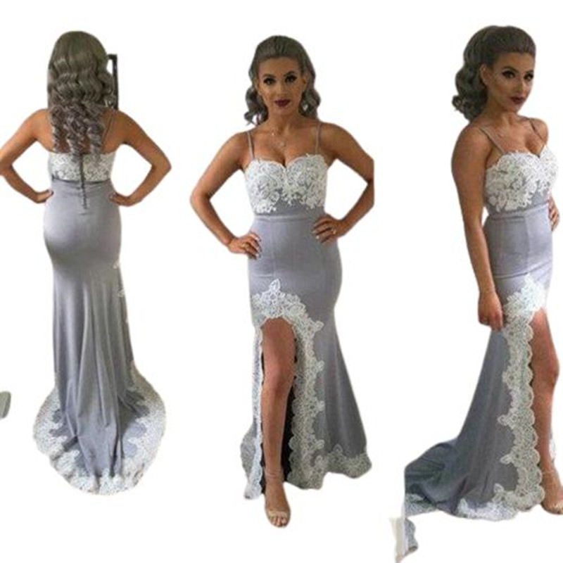 Aplique Lace Party dresses for weddings Sexy Grey Evening Dress Mermaid Spaghetti For Women 2022 Long Gowns