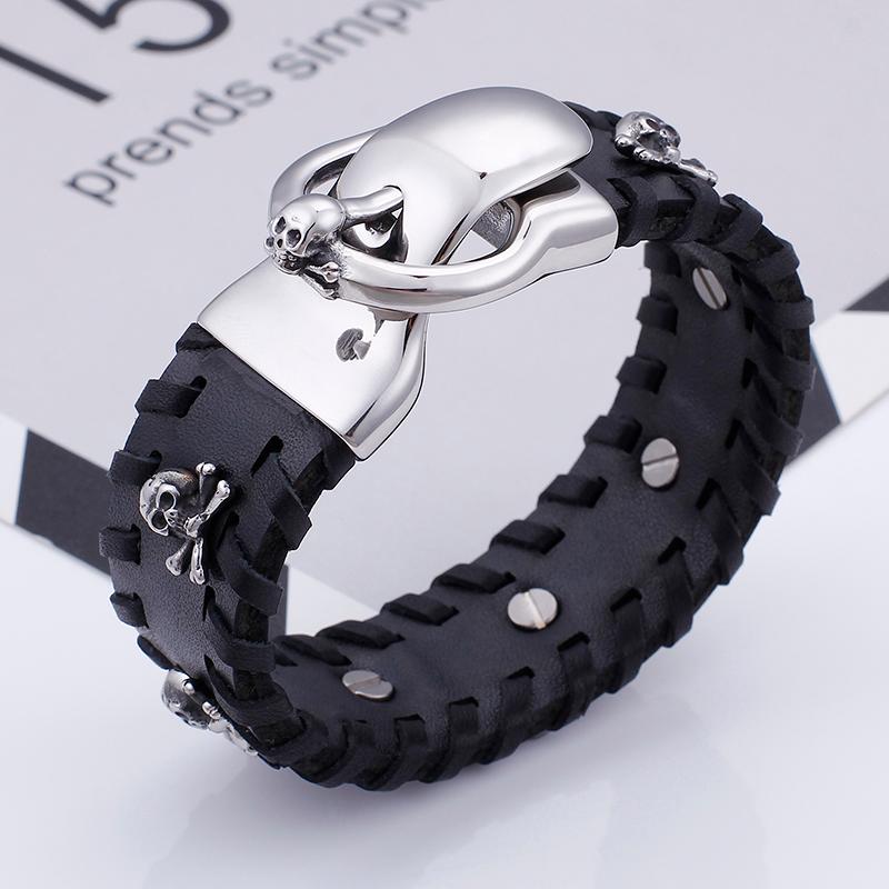 Gothic Mens Jewelry Black Leather Stainless steel bracelet Skull Charms 8.8'' 25mm heavy 80g for XMAS Gifts
Gothic Mens Jewelry Black Leather Stainless steel bracelet Skull Charms 8.8'' 25mm heavy 80g for XMAS Gifts