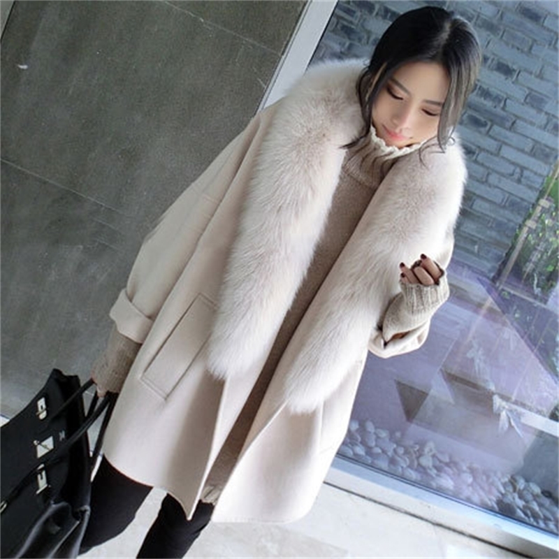 Winter Coat Women Wool Warm New Winter Coat Female Korean Loose Fur Collar Size Large Cloth Coat 201112