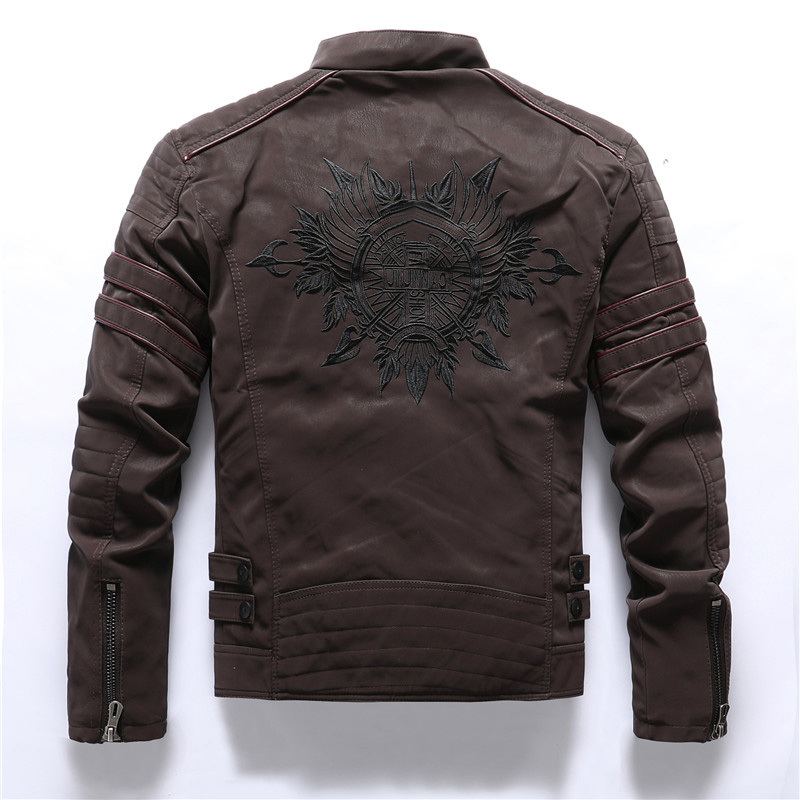 Men Fashion Pu Leather Jackets Coats Mens Autumn Back Skull Embroidery Motorcycle Faxu Leather Jackets Outwear Male Stand Collar 201224