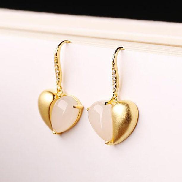 New Silver Inlaid Natural Hetian White Jade Earrings Creative Heart-shaped Cute Romantic Charm Women's Brand Jewelry
New Silver Inlaid Natural Hetian White Jade Earrings Creative Heart-shaped Cute Romantic Charm Women's Brand Jewelry