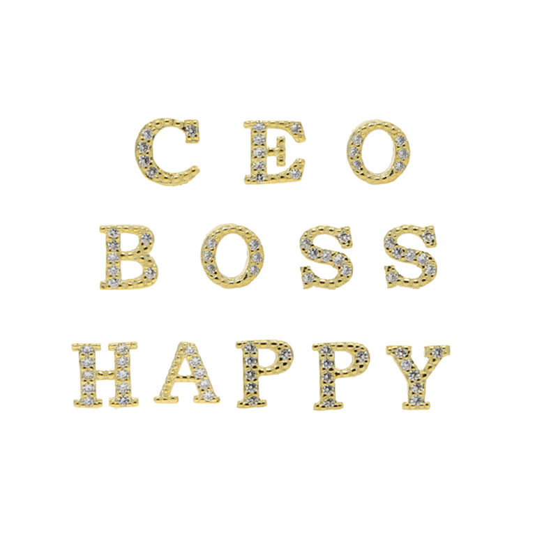 High Quality 1Pair of Cute Mini 925 Sterling Silver Geometric English Letters Stud Earrings for Women Gold Alphabet Zircon Studs Gift