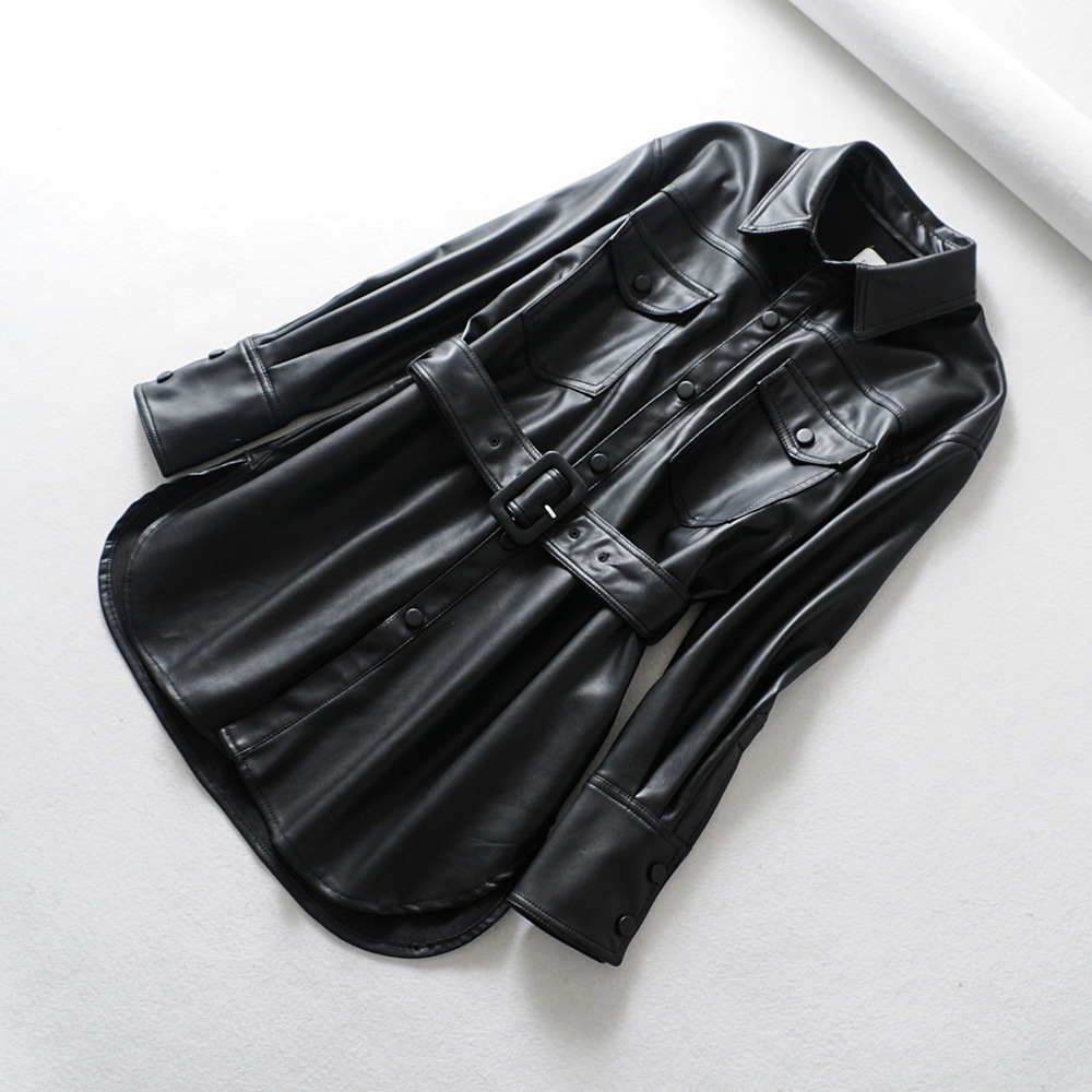 Motorcycle Women Leather Shirt Street Personality Metal Single Buttons Pu Shirt Autumn Winter Casual Long Sleeve Tops Blouse 201020
