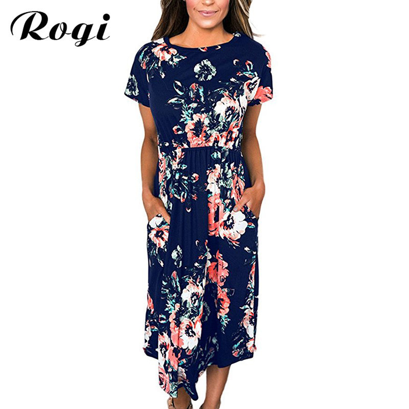 Rogi Vestidos De Verano 2020 Summer Printed Boho Tunic Dress Short Sleeve Casual Sundress Ladies White Dresses Robe Femme Ete T200604
