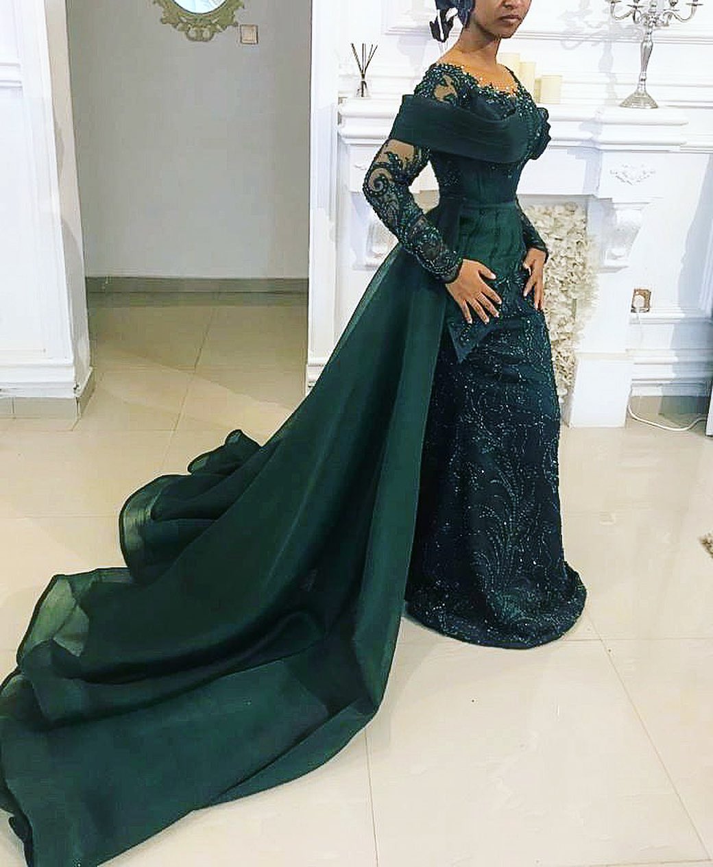 aso ebi arabic luxurious hunter green evening dresses lace beaded prom dresses mermaid formal party second reception gowns zj225