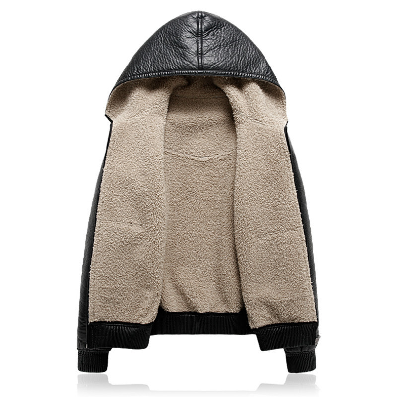 Mens Hooded Leather Jackets Men Business Casual Plus Thick Warm Windproof Fleece PU Leather Coats Motorcycle Suede Jacket 5XL 201216