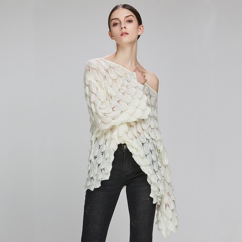 adohon Elegant Sweater Women Casual Fashion Loose Women Sweaters and Pullovers Cute 3D White Jumper Sueter Mujer Slash neck 201221