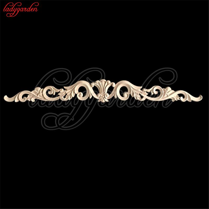 Decorative Woodcarving Decal for Furniture Home Decoration Long Carved Applique Window Door Decor Wooden Figurines Crafts