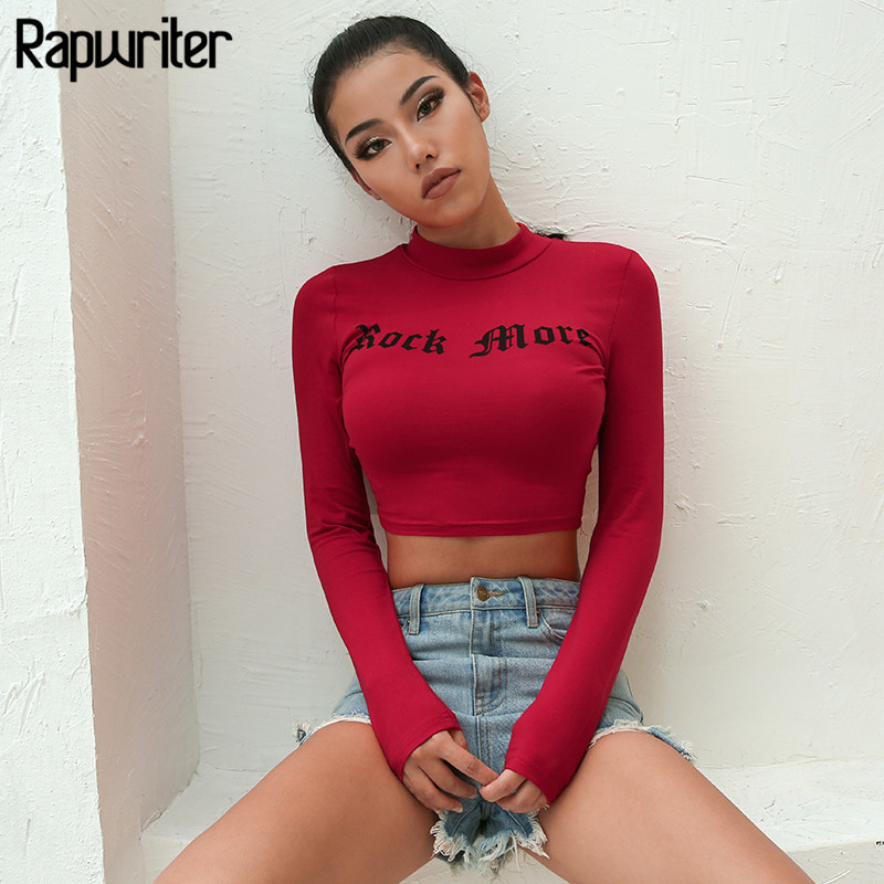 Rapwriter Fashion Rock More Letter Printed Cotton Crop T-Shirt Women Autumn Stand Collar Long Sleeve Skinny Y2k Tops Feminina 201125, Red t-shirt
Rapwriter Fashion Rock More Letter Printed Cotton Crop T-Shirt Women Autumn Stand Collar Long Sleeve Skinny Y2k Tops Feminina 201125, Red t-shirt