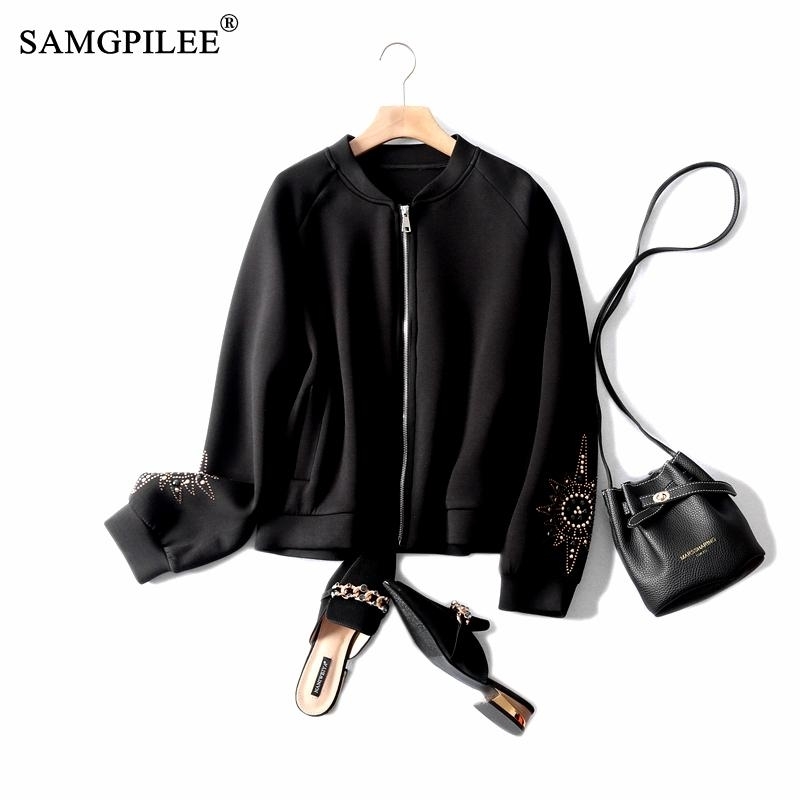 Winter Jackets For Women Office Lady Full Sleeve Solid Stand Collar Zipper Slim Standard Plus Size Women Autumn Jacket 3xl 201019