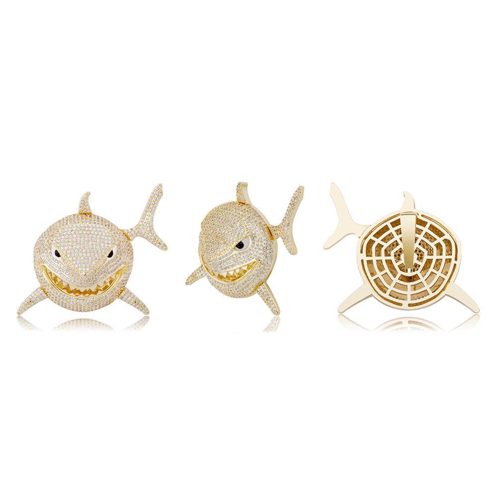 TOPGRILLZ Large 6IX9INE Shark Pendant Iced Cubic Zirconia Pendant Necklace Fashion Jewelry Gift 14mm Cuban Chain Can Passable 200928