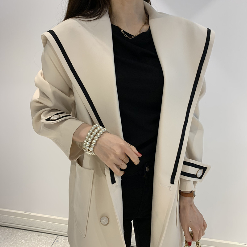 EWQ Fashion Autumn Women Blazers Jackets Work Office Lady Suit Plus Size Business Vneck Double Breasted Coat Apricot 201114