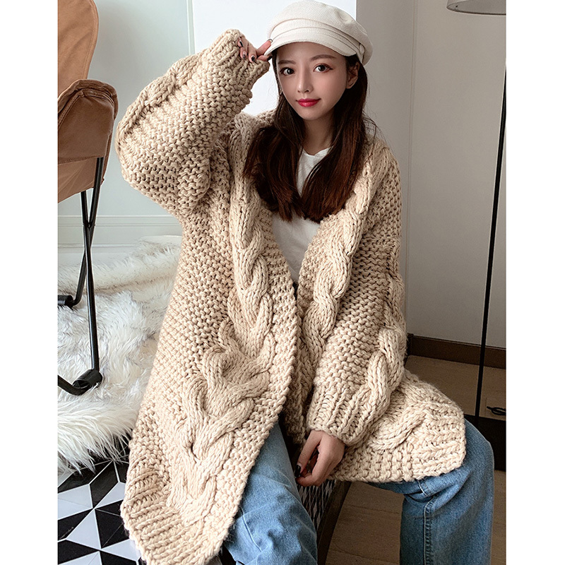 Women's Thick Long Style Cardigan Sweater Handmade Woven Sweater Shawl Super Thick High Quality Elegant Women Cardigan Sweater 201222