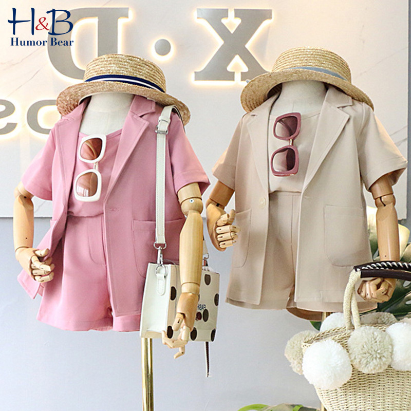 Humor Bear Girls Clothing Sets Fashion Version Korean Suit Suspenders 3pcs Suit Summer New European American Children'S WearX1019