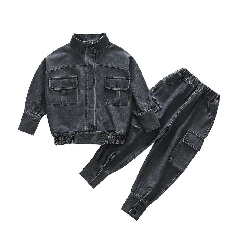 Trend Baby Girls Clothes Jeans Denim Suit Sets 4 6 8 10 12 13 Years Teens Kids Girls Short Jacket Coats jeans Joggers 2pcs SetsX1019