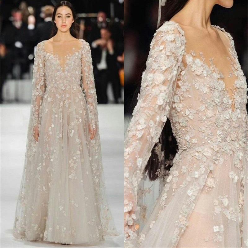 A Line Wedding Dresses Custom Made 3D Appliqued Lace Beads Chic Bridal Gowns Long Sleeves Gorgeous Robes De Mariée