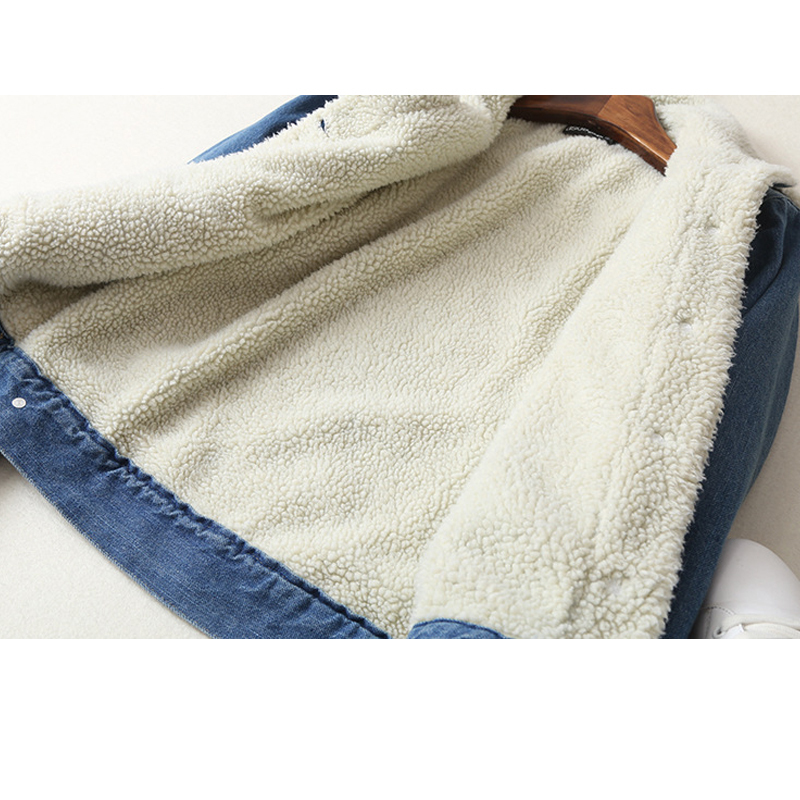 Spring Autumn Winter New Women lambswool jean Coat With 4 Pockets Long Sleeves Warm Jeans Coat Outwear Wide Denim Jacket 201023