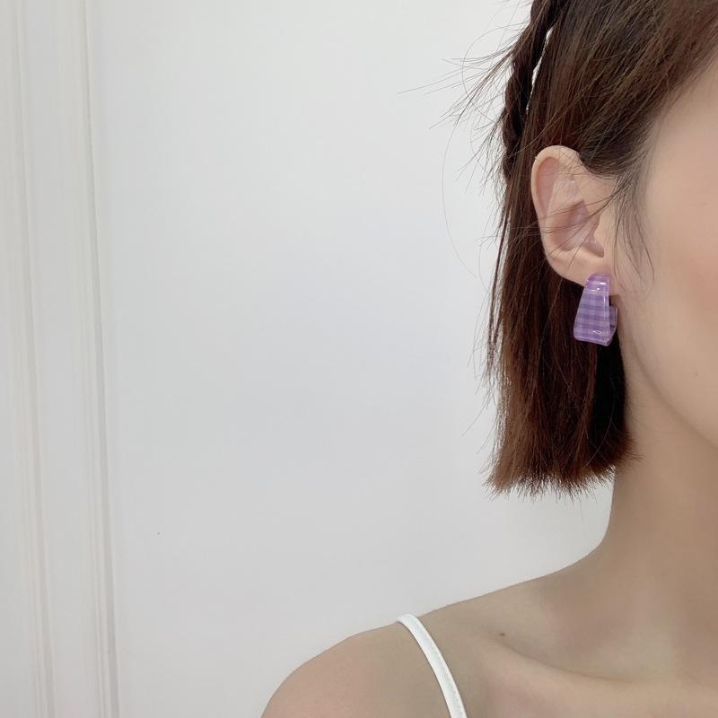 Hoop & Huggie Summer Plaid Earrings 2021 Tide Feminine Personality