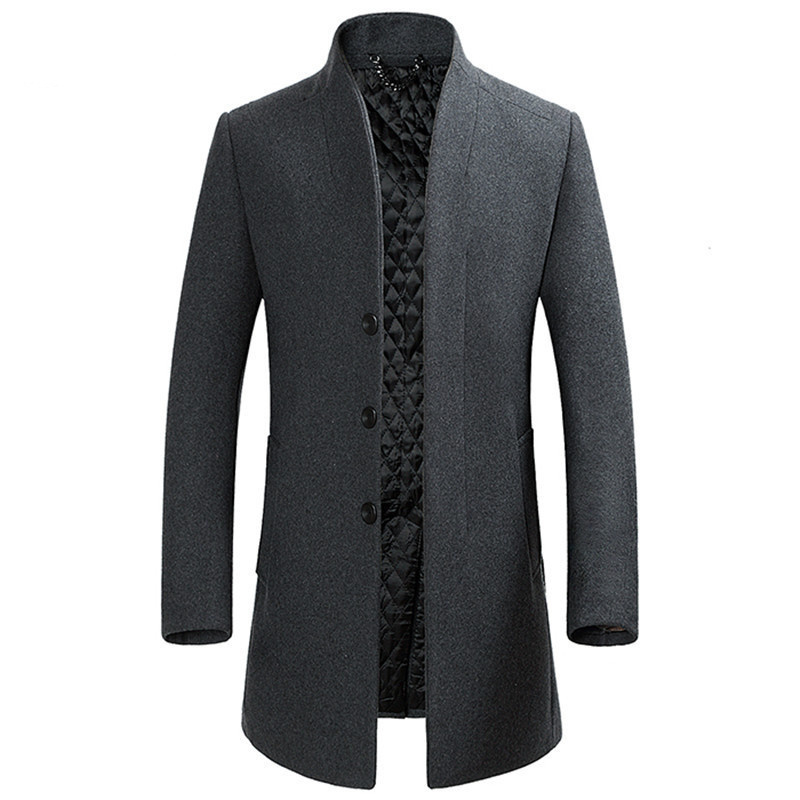 FGKKS Men Winter Wool Coat Men's Fashion Solid Color Warm Thick Wool Blends Woolen Pea Coat Male Trench Coat Overcoat 201127