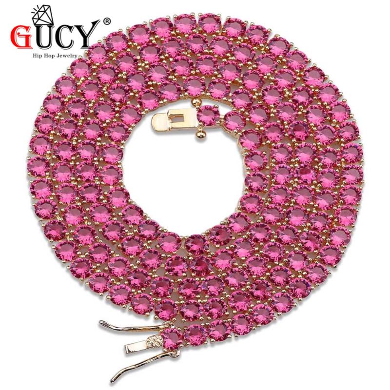 GUCY 4mm Hip Hop Iced Out Necklace Gold Silver Color Plated Micro Pave Red Blue Cubic Zircon Stones 1 Row Tennis Chain Necklaces
GUCY 4mm Hip Hop Iced Out Necklace Gold Silver Color Plated Micro Pave Red Blue Cubic Zircon Stones 1 Row Tennis Chain Necklaces