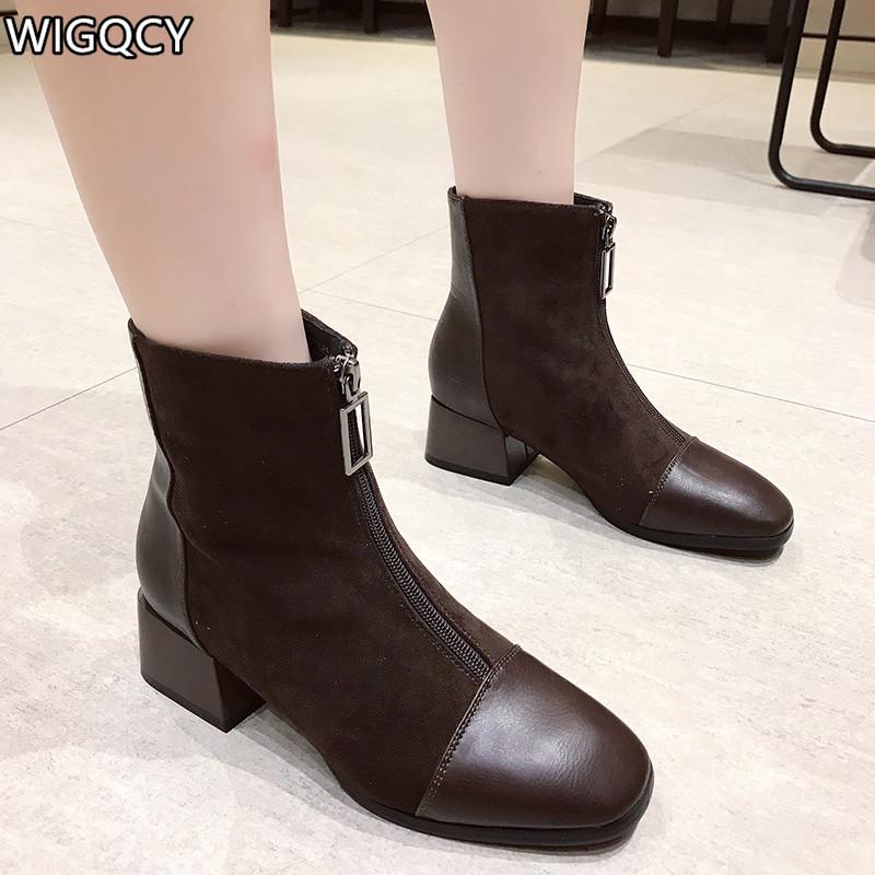 Autumn Short Boots Women's Heels With British Style Retro Square Toe Front Zipper Thick Heel, Black
Autumn Short Boots Women's Heels With British Style Retro Square Toe Front Zipper Thick Heel, Black