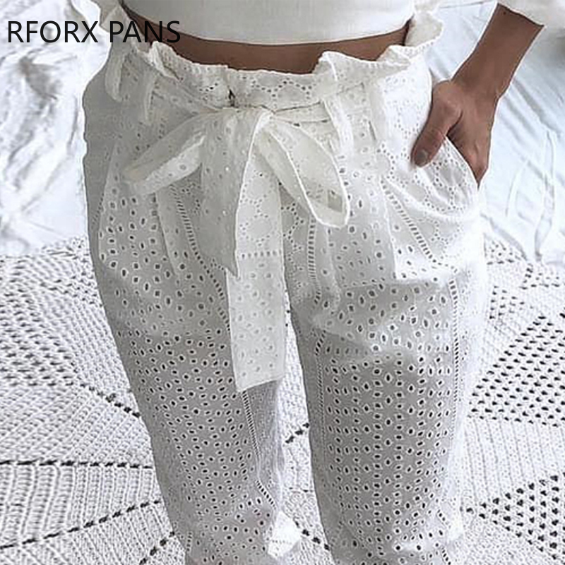 Paperbag Waist Ral Lace Casual Wide Leg Pants T200727 B2
