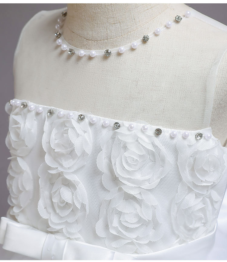 Fashion Red White Flower Girls' Dresses Ball Gown Beaded Crystal Bow Rosette Flower Girl Dresses Kids Wedding Dress