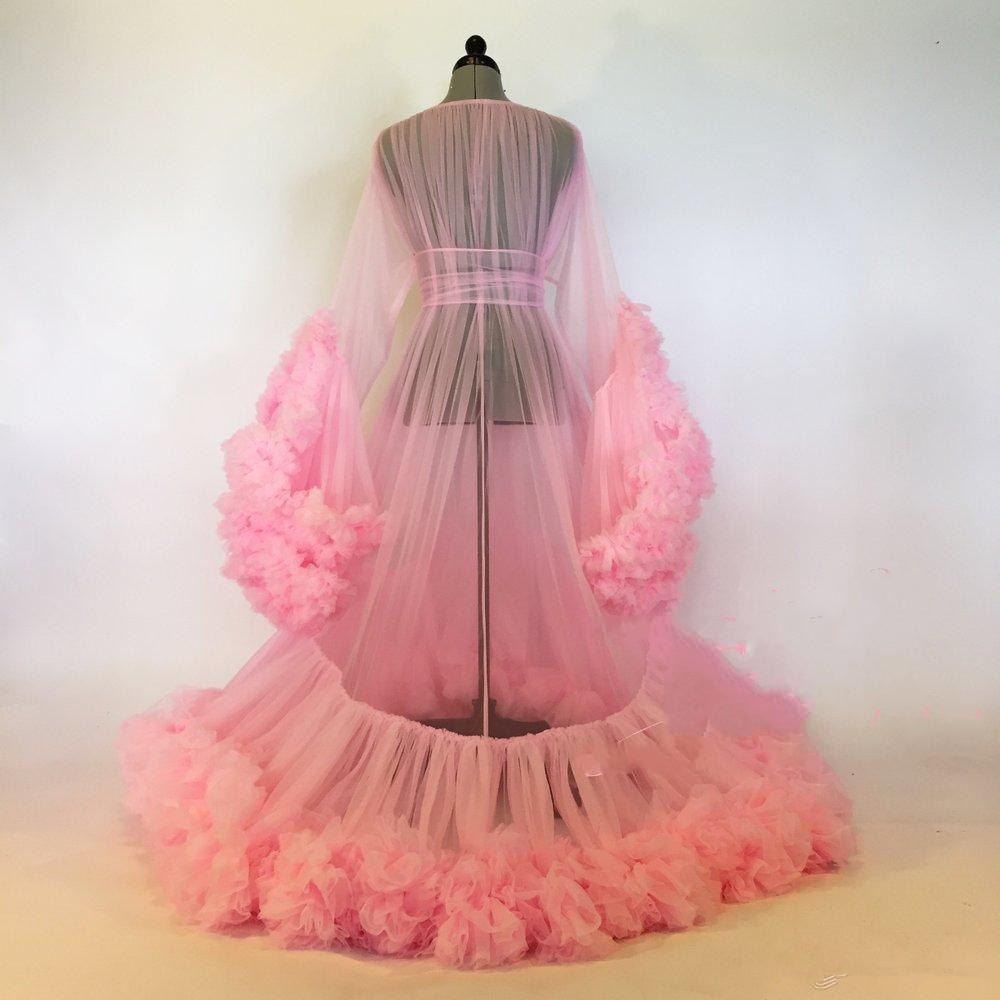 Evening Dresses Robe Illusion Tiered Ruffles Pink Photoshoot Babyshower Bathrobe Maternity Kimono Party Birthday Dress 0508