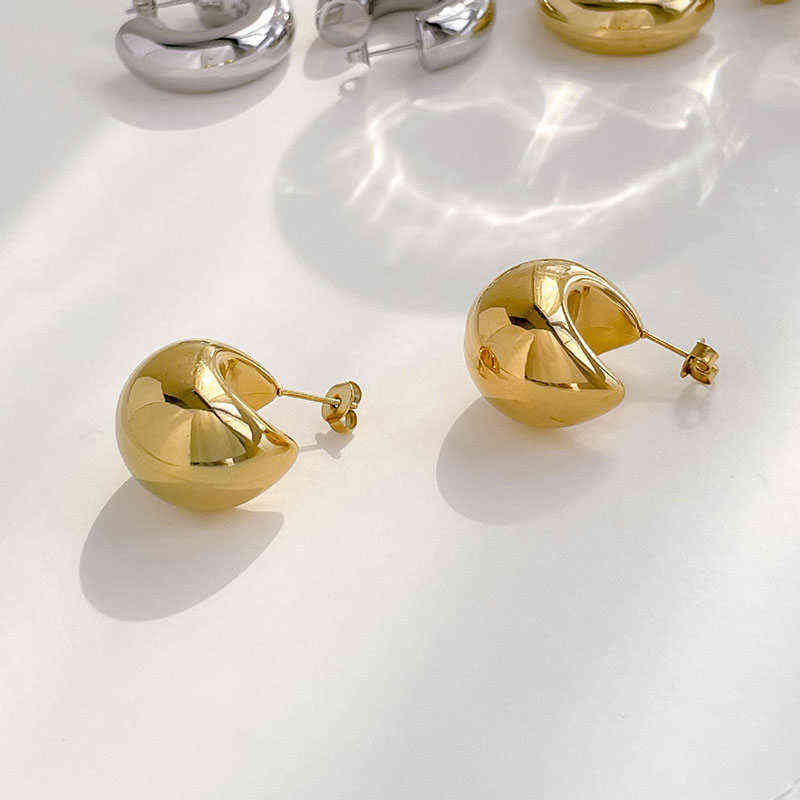 Half moon sphere thick chunky gold hoop earring stainless steel for women chic vintage empty lightweight earring 220108