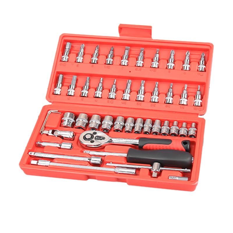 46pcs 1/4-Inch Ratchet Socket screwdriver Wrench combination tool Set Bit Hand Released Handle and Extension Bar Tool Car Repair
46pcs 1/4-Inch Ratchet Socket screwdriver Wrench combination tool Set Bit Hand Released Handle and Extension Bar Tool Car Repair