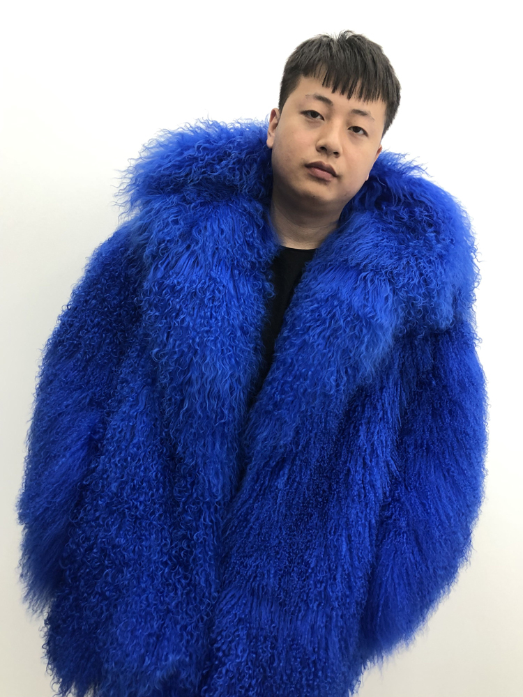 Men's real mongolian sheep fur coat hooded warm winter outerwear lapel beach wool fur overcoat long sleeve Jacket LJ201030