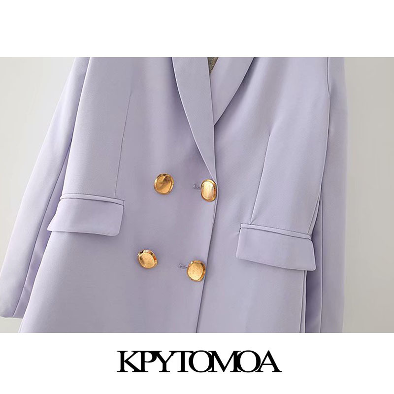KPYTOMOA Women Fashion Double Breasted Longline Blazers Coat Vintage Long Sleeve Pockets Female Outerwear Chic Tops 201102